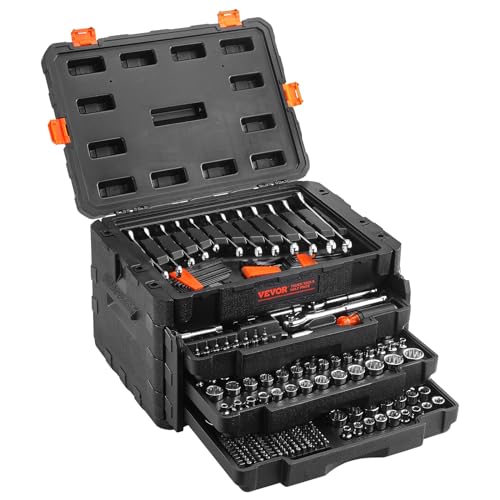 VEVOR Mechanics Tool Set and Socket Set, 1/4" 3/8" 1/2" Drive, 450 PCS - size: 450-PCS
