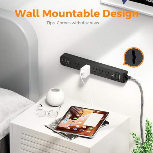 2 Pack Power Strip Surge Protector - 5 Widely Spaced Outlets 3 USB, 6Ft - color: Black & Dark Gray, size: 6 FT