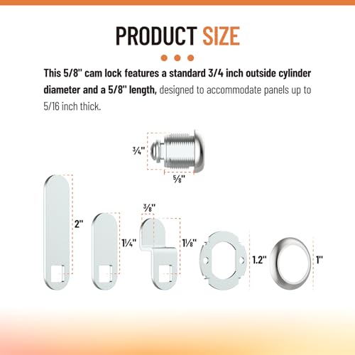 5/8" Cam Lock U 9941, for Drawers, Cabinets, File Boxes, 2 Sets - size: 5/8" Length