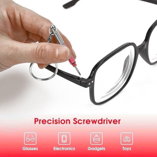 UNEAK - Eyeglass Screwdriver Repair Kit Red Precision 3 in 1 Mini Screwdrivers Set Keychain Glasses, Sunglasses, Sunglass, Watch, Electronics, Eyeglasses, Flat Head, Phillips, Hex - color: Red