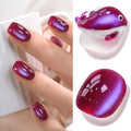 Double Rhythm Jelly Glass Cat Eye Gel Polish with Magnet 15ML Holographic Glitter Shimmer Translucent Sheer Color Magnetic Nail Polish Salon DIY at Home (Burgundy Purple-MC1265) - color: Aurora Burgundy