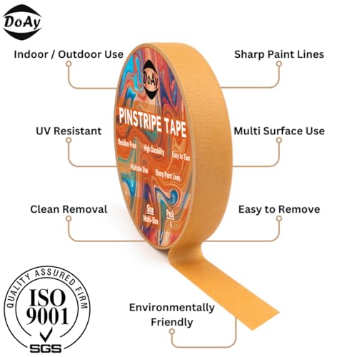 5 Rolls Pinstripe Tape - Masking Tape 1/16", 1/8", 1/4", 1/2", 3/4" - Thin Painters Masking Automotive Tape for DIY, Car, Auto, Paint, Art, Tumblers (Brown) - color: Brown