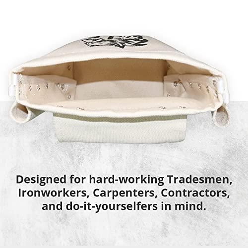 Wolf Canvas Tool Pouch, Tunnel Belt Loop, Bull Pin Loops & Bolt Bag Tote | Tradesman, Ironworker, Carpenter, 5’’x10’’x9’’ - color: Beige