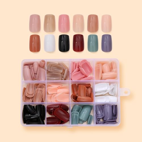 288Pcs Press On Nails Short Square Fake Nails Press Ons Set, Solid Color Acrylic Glue on Nail Reusable Full Cover Glossy Artificial Nail Kit False Nail for Women Manicure 12 Pack - color: Style-18