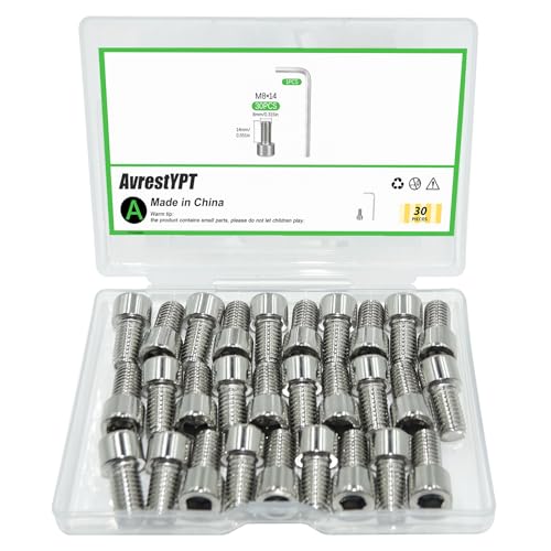 30 Pcs M8 x 14mm Stainless Steel Allen Socket Head Cap Screws, Full Thread Metric Fasteners, Bright Finish for Automotive & Machinery Use - size: M8x14mm-30Pcs