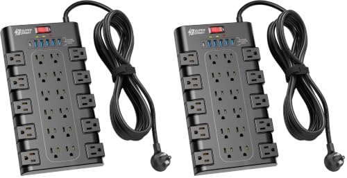 SUPERDANNY Power Strip Surge Protector, 22 AC 6 USB, 2100J, 15Ft, 1875W/15A (Pack of 2) - color: Black, size: Standard Plug - 15 ft (Pack of 2)