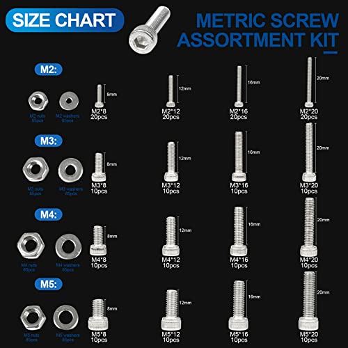 NINDEJIN Black & Silver Hex Socket Head Screws Bolts Nuts and Flat Washer Assortment Kit(Hex Socket Flat/Button/Cap Head) (580Pcs Hex Button Head Socket Screws Nuts) - size: 580 Hex Cap Head Socket Screws Nuts