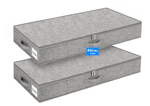 punemi 4 in High Sturdy Low Profile Under Bed Storage, 2 Pack, Grey - color: Grey, size: 2 Pack-4 inch Tall-Structured