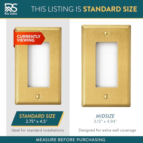 Rio Salto BRASS Gold Light Switch Cover Rocker Switch Plate Outlet Covers Brushed Gold 5 Pack Premium Wall Plate Cover — Deco Collection, Standard 4.50" x 2.75" - color: Rocker / Outlet 1-Gang (5-Pack)