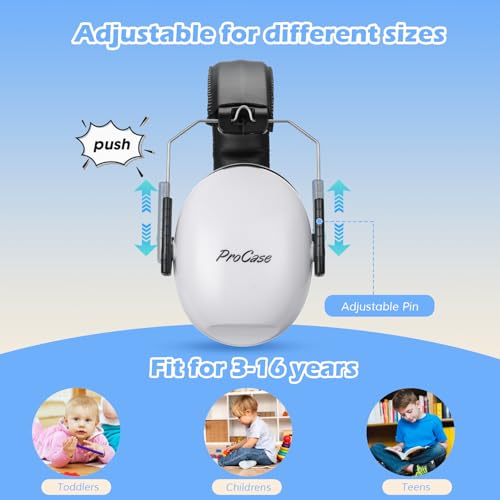 ProCase Noise Cancelling Headphones for Kids/Toddlers SNR 27dB Ear Muffs - color: White