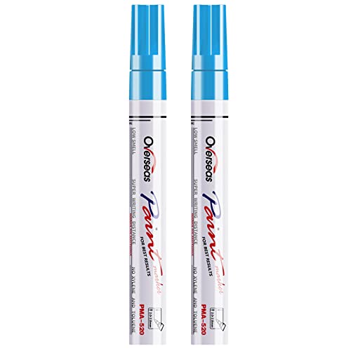 Overseas Light Blue Paint Pens Permanent Markers, 2 Oil Based Makrers - color: Light Blue