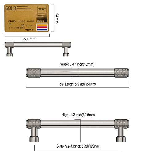 Amerdeco 10 Pack Brushed Satin Nickel Knurled Cabinet Pulls 5 Inch(128mm) Hole Center Kitchen Cabinet Handles Drawer Pulls Cabinet Hardware ZH0034 - color: Brushed Satin Nickel, size: 5"/128MM Hole Center
