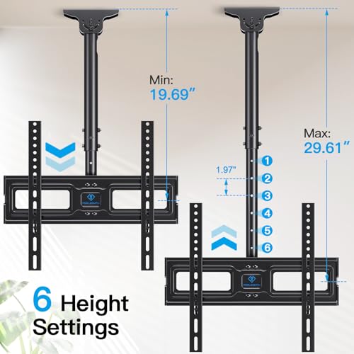 PERLESMITH Ceiling TV Mount for 26-65 inch Flat Screen Displays, Max VESA 400x400mm, Hanging Adjustable Ceiling TV Bracket Fits Most LCD LED OLED 4K TVs, Pole Ceiling Mount Holds up to 110lbs, PSCM2 - size: for 26-65 Inch TVs