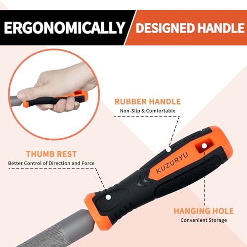 KUZURYU 3-Piece File Set for Metal | Includes Flat/Half-Round/Round | T12 High Carbon Steel Files | 8" Rasp Kit for Home Repair, Workshop & Industrial Use - size: Metal File - 3 pcs