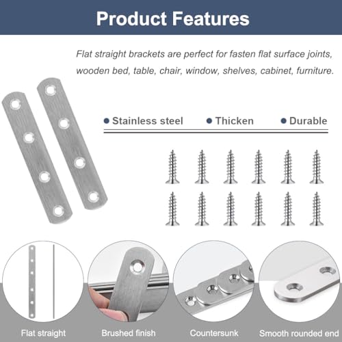 8 Pack Flat Straight Brace Brackets 4 Inch Stainless Steel Mending Plates Repair Fixing Brackets Heavy Duty Straight Repair Joining Plates with Screws - size: 8 PCS-4 inch