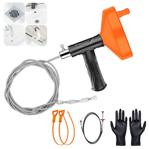 33 Feet Drain Snake Auger, Plumbing Snake Drain Hair Clog Removal Tool, Heavy Duty Toilet Snake Auger, Sink Unclogger Drain Cleaner Tool for Bathroom Kitchen Tub Shower with Gloves