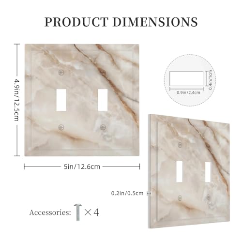 Beige Marble Pattern Light Switch Cover Modern Wall Plate Decorative 2 Gang Double Toggle Switch Plates Electrical Outlet Faceplate for Bathroom Kitchen Bedroom 5" x 4.9" - size: 2 Gang Double Toggle