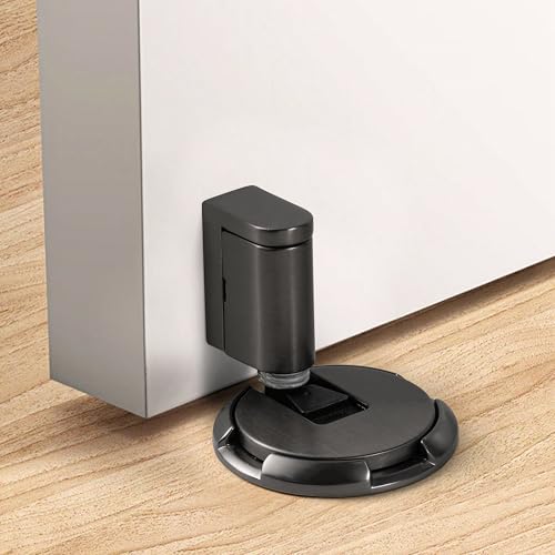 Windproof Door Stopper Indoor Heavy Duty Floor Door Stop Keep Door Open Mechanical No Drilling Door Stopper with Screws and Adhesive Pads, 1 Pack, Grey - color: Gray