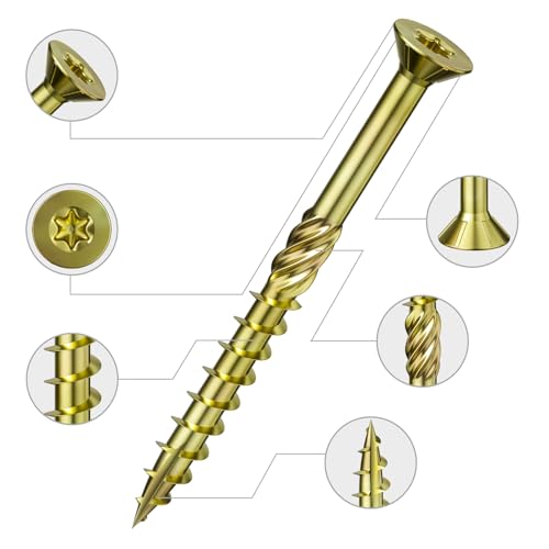 Wensilon 5/16 * 7" Yellow Zinc Deck Screws, (23pcs) 2 lbs.Exterior Wood Screws, Bronze, Star Bit - color: Yellow, size: 5/16*7"