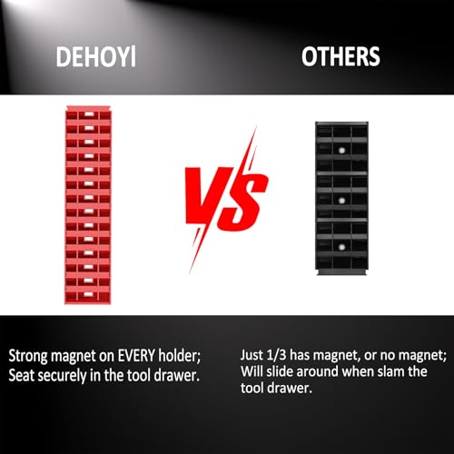 DEHOYI 24pcs Magnetic Modular Wrench Organizers for Tool Drawers - Wrench Rack with Metric&SAE Labels,Tool Storage Holder with Magnet.Gift for father, brother&boyfriend (Red with magnets)