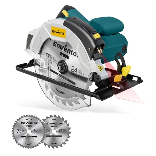 Enventor Circular Saw with Laser Guide, 2 Blades 7-1/4", 10A Corded Motor
