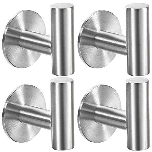 Vuzvuv Brushed Nickel Self Adhesive Stainless Steel Towel Hooks (4-Pack) | SUS304, Self-Adhesive, Heavy Duty, Waterproof, Coat Robe Hook for Bathroom, Kitchen, Hotel - color: Silver-4 Pcs