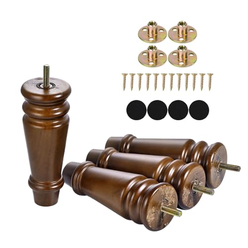 Maricome Wood Furniture Legs 6 inch Replacement Feet Set of 4 Pre-drilled M8 Bolt Ottoman Chair Cabinet Dresser Wooden Legs Mid Century Screw in - color: 6 Inch Walnut