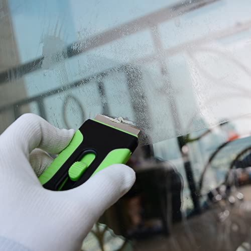 EHDIS Car Sticker Remover Glass Cooktop Razor Scraper with 10pcs Replace Blades for Label,Glue,Paint,Adhesive Remover,Oven Door, Stove Cleaning (Green) - color: Green