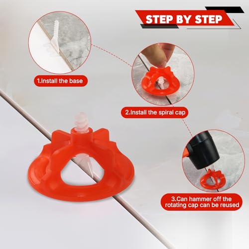 Tile Leveling System 1/16", 500 Pcs Tile Spacers and 200 Pcs Red Cap | Tile Leveling Clips with Hammer for Wall Ceramic Tile and Stone Installation, Effortless DIY Install, Precision Gap Control - size: 1/16 Inch 500Base+200Caps+Hammer