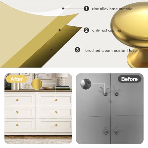 POZEAN Cabinet Knobs Brushed Nickel 10 Pack Cabinet Handles Drawer Knobs Solid Knobs Brass with Screws for Dresser Drawer Cabinet Cupboard - Modern Kitchen, Bedroom and Bathroom Hardware,Brass - color: Brass, size: 10 Pack