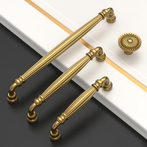 Asidrama 10 Pack 5 inch Brushed Moderne Brass Kitchen Cabinet Handles - color: Vibrant Brushed Moderne Brass, size: 5" Hole Center(128mm)