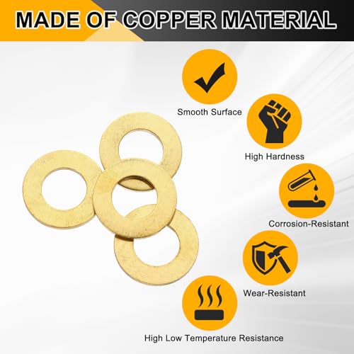 PATIKIL M14x28x2.5mm Flat Washers, 4PCS Brass Automotive Drain Plug Gaskets Flat Ring Oil Crush Washer Spacers for Faucets Garden Bolts Screws Hose, Golden - size: M14x28x2.5mm