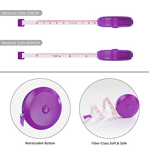 DiCUNO 3-Pack Soft Retractable Measuring Tape, 60-Inch 1.5 Meter, Purple - color: Purple*3pcs