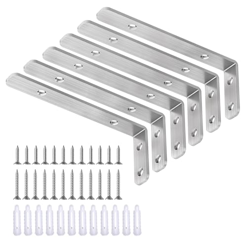 LSK 6PCS L Bracket, L 5"×H 2" Shelf Support Bracket, Max Load :42lb, Silver - color: Silver, size: 5x2 inch (light duty)