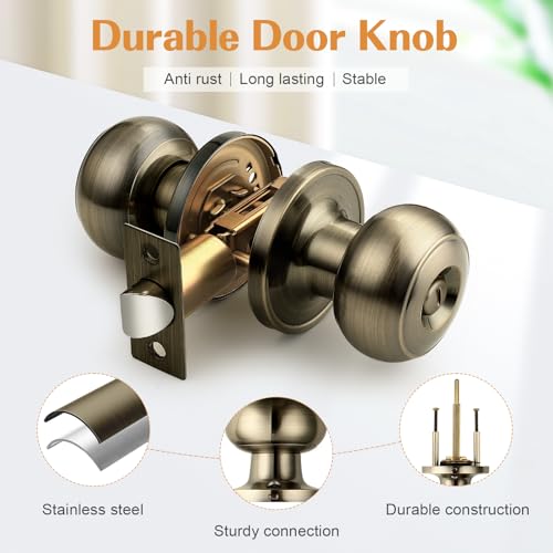Probrico Bed/Bath Keyless Privacy Interior Door Knobs, Antique Brass Door Knobs 6 Pack - color: Antique Brass