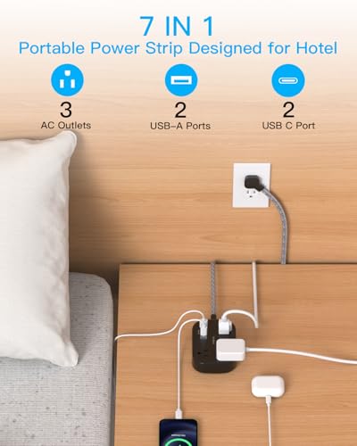 Cruise Essentials 2026,One Beat Travel Power Strip with USB C,Flat Plug 6ft - color: Black, size: 6Ft