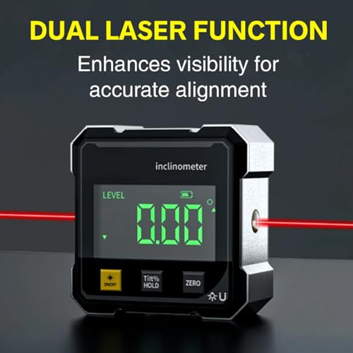 Digital Angle Finder with Electronic Laser & 4-Side Magnetic Base - Electronic Inclinometer with LED Display Cube Inclinometer, Table Saw Miter Protractor, Woodworking Measuring Tool, Level Box