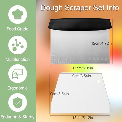 4 Pcs Bench Scraper,Dough Scraper,Versatile Kitchen Scraper Set for Pastry Bread Pizza Cake