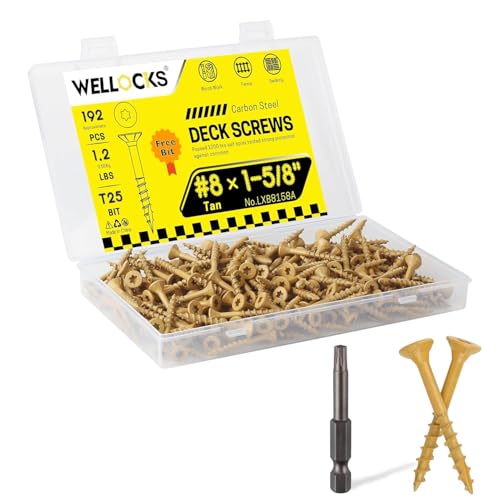WELLOCKS #8 x 1-5/8 in Tan Deck Screws, 1.2 lbs with T25 Bit - size: #8×1-5/8", style: 1.2LBS Tan
