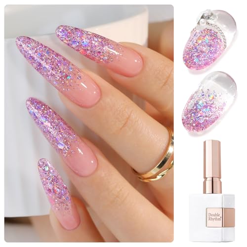 Double Rhythm 0.5Oz Glitter Gel Polish Shimmer Reflective Color for Nail Art Salon DIY Soak Off 15ml Nail Lamp Gel Polish at Home (Fairy Sparkle Rose-B1008) - color: Fairy Sparkle Rose