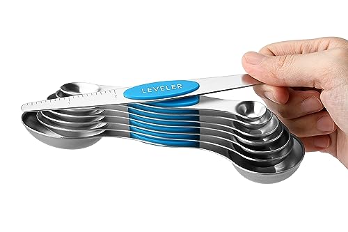 Spring Chef Stainless Steel 8 Magnetic Measuring Spoons for Kitchen, Teal - color: Teal, size: 1-Pack