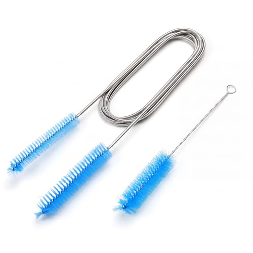 2PCS Flexible Long Drain Brush, 78 Inch Nylon Stainless Steel Tube Cleaning Brush, Slim Long Hose Pipe Cleaning Tool for Auto Sunroof Drain Hole, Car Fridge, Kitchen Sink (Double End-Blue) - color: Double End-blue