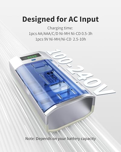 EBL Universal Smart Battery Charger with Discharge Function – Multi-Bay Rapid Charger for C D AA AAA 9V Ni-MH Ni-CD Batteries, LCD Display