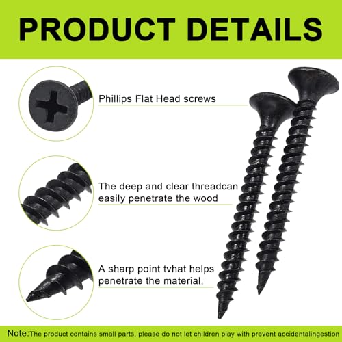 #6 x 2 Black Wood Screws 100pcs Flat Head Phillips Self Tapping Screws - color: Black, size: #6-2" - 100PCS