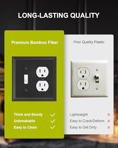 2-Pack Natural Bamboo Fiber Combo Toggle/Duplex Light Switch Cover Plate - color: Black, size: 1 Toggle/1 Duplex 2PK