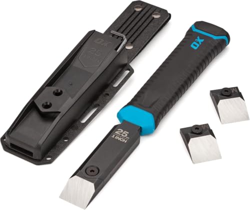 OX Pro 1" Replaceable Tip Wood Chisel with Sheath - Full Tang, Extra Tips | Holster Mounts to Tool Belt & Molle Systems, Reinforced Striking Cap Resists Bending, Slim Ergonomic Grip, Precise Control