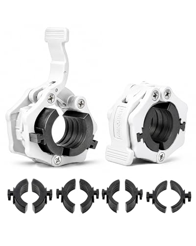 MAXRICH Ultra-Thin 1-Inch Barbell Clamps, Quick Release Weight Clips for 23–30mm Bars, Secure Barbell Collars for Home Gym - color: White