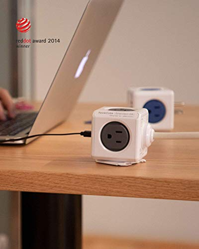 Allocacoc PowerCube Extended 4 Outlets 2USB, 5ft Power Strip Surge Protector 1875W 15A 125V 14AWG, No Blockage, Mounting Dock, Heavy Duty Travel Home Office Dorm Cruise Compact Space Saving, ETL - color: Red