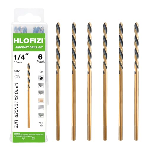 1/4" x 6" Extra Long Drill Bit (6 Pack), Aircraft Extension Drill Bits M2 High Speed Steel for Wood, Metal Sheet, Plastic - size: 1/4 in