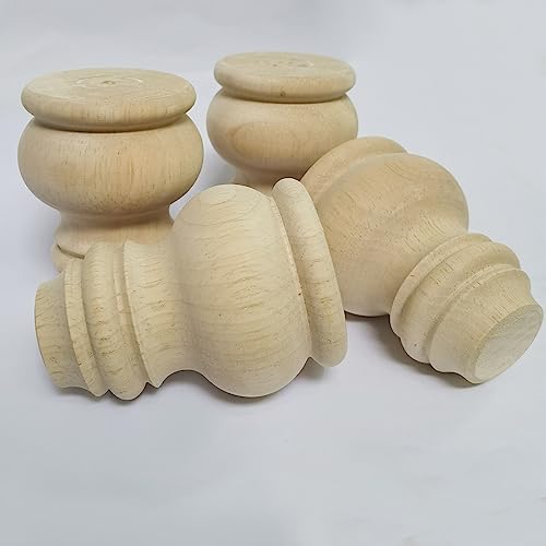 3 Inch Wooden Furniture Legs, Solid Wood Unpainted Replacement Furniture Legs, Cabinet Legs/Desk/Sofa/Bookcase Bun Feet, DIY Wooden Round Legs with Mounting Plate & Screws Set of 4 - size: 3 Inch